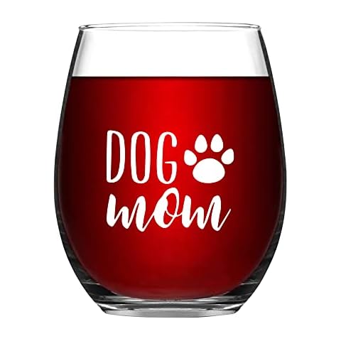 SHENDONG Dog Mom Wine Glass Dog Mom Glass Novelty Dog Wine Glass Dog Gifts for Dog Mom Mother Dog Lovers Birthday Mothers Day Gifts for Dog Mom from Daughter Son with Gift Box Thicken 15 Ounce White Cover