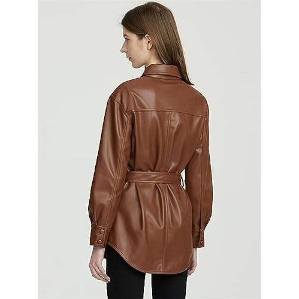 Adhdyuud Vrouwen Single Breasted Pu Faux Zachte Lederen Jas Jas Herfst Moto Biker Slanke Riem Uitloper