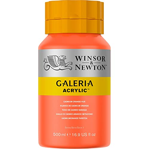 Image of Winsor & Newton Galeria Acrylic Colour - Jar of 500 ML - Cadmium Orange Hue (090) - Highly Pigmented Lightfast Artists' Acrylic Paints for Canvas, Wood, Fabric & Paper