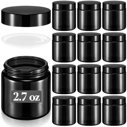 Image of Norme 12 Pcs 2.7 oz Glass Jars with Lids Cosmetic Jars, Black