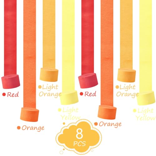 Image of Orange Streamers Party Decorations, 8 Rolls 656ft Red Orange Yellow Crepe Paper Streamers for Thanksgiving Birthday Anniversary Firefighter Fall Decorations Supplies