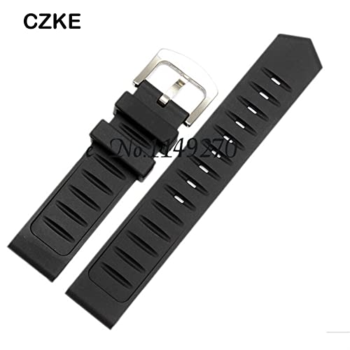 Correa de reloj de silicona negra de 20mm 22mm 24mm con bucle de acero inoxidable 6
