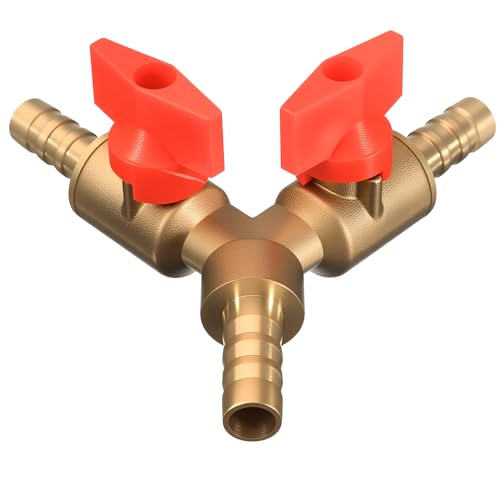 Chiloskit Brass 3 Way Hose Splitter, Y Shaped 5/16 Ball Valve Air Hose Splitter Fitting For Water Fuel Gas (8mm (5/16"))