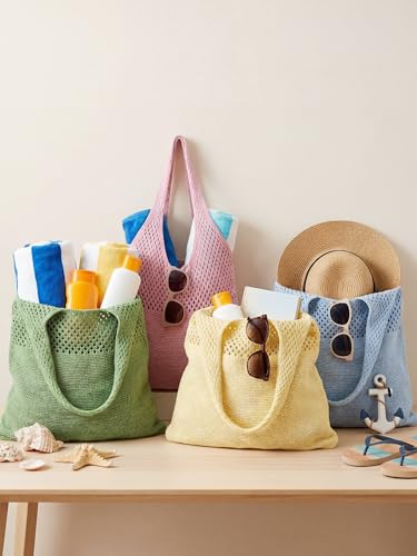 Patelai 4 Piezas Bolsas Tote de Malla Bordadas para Playa miniatura 6