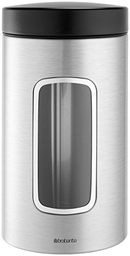 Brabantia 371820 Window Canister, 1.7-Liter, Matte Steel Fingerprint Proof with Black Lid