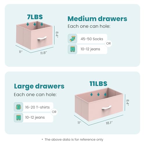 Image of OLIXIS 7 Drawers Dresser for Bedroom, Fabric Storage Tower for Living Room, Entryway - Sturdy Steel Frame, Wooden Top and Easy Pull Fabric Bins, Closet Chests Organizer for Clothes,Pink