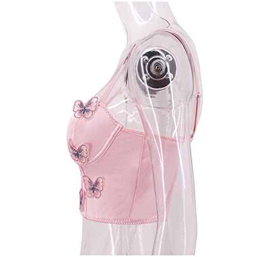 Testudineus Women Vintage Butterfly Corset Crop Top Satin Silk Front Buckle Bustier Fashion Y2K Rave Tube Top #TOP7