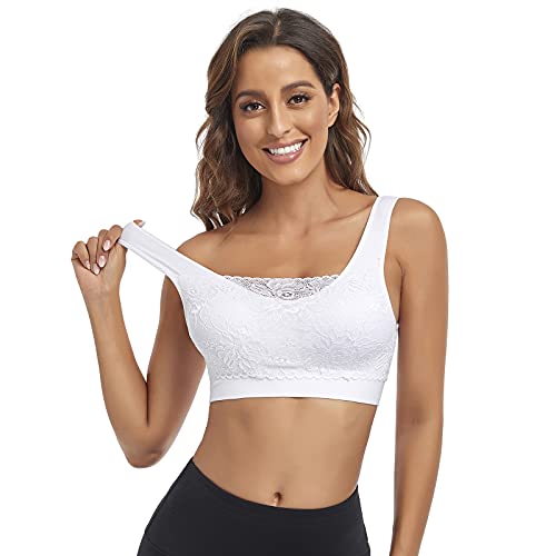 Litthing Lace Bralettes for Women Padded Sports Bra Seamless Plus Size Tank Tops Wirefree Comfort Yoga Cami T Shirt Bras2