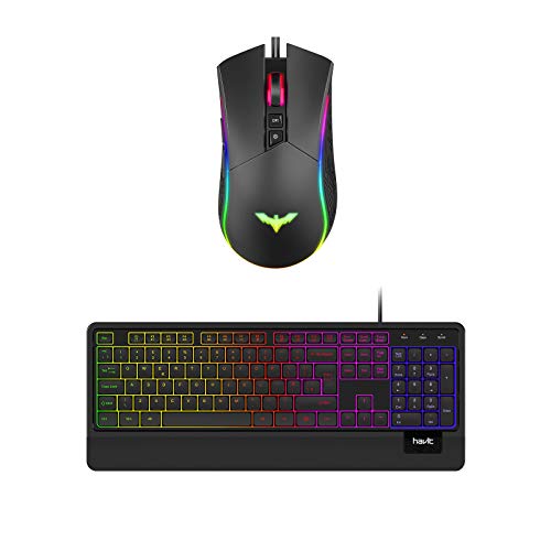 havit Wired Keyboard with Quiet Backlit and Wrist Rest RGB Gaming Mouse Wired Programmable Ergonomic USB Mice 4800 Dots Per Inch 7 Buttons & 7 Color Backlit for Laptop PC Gamer Computer Desk