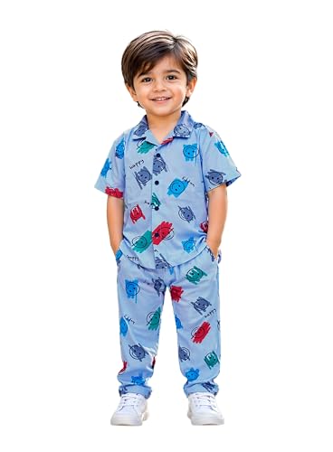 Image of 3BROS Unisex Pure Cotton Short Sleeve Kids Night Dress for Boys & Girls Nightwear /Sleepsuit /Sleepwear /Loungewear Night Suit for Boys and Girls Top and Pyjama Combo Set