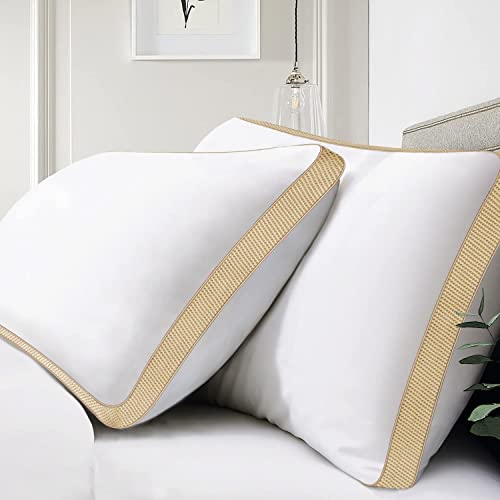 Homerz Set of 2 Gusset Pillow, 3D Virgin Fiber Filled, Adequate Firmness and Support, 17 X 27 Inch Size, Conjugated Microfiber, White (Goldstar- Pack of 2)