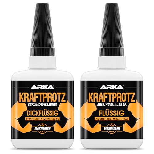 2× 50 g Sekundenkleber Set – Flüssig & Gel – KRAFTPROTZ Superkleber extra stark, wasserfest & hitzebeständig – Anti-Austrocknungs-Spitze – Für Kunststoff, Glas, Metall, Holz, Gummi, Stein & mehr