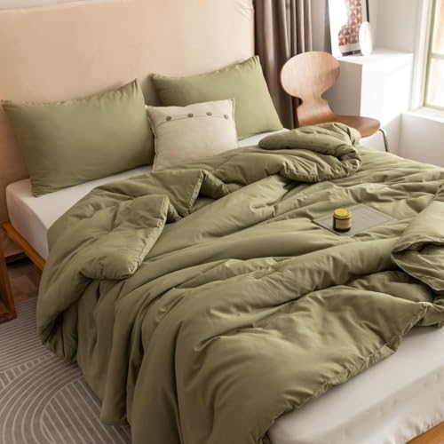 Image of ROSGONIA Oversized King Comforter 120x120, 3pcs Super King Comforter (1 Olive Green Comforter & 2 Pillowcases) Lightweight Warm Bedding Set Quilt