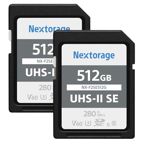 Image of Nextorage Japan 2Pack 512GB SD Card UHS-II Memory Card V60 Canon, Nikon, Sony, Fujifilm, Panasonic Camera 4K High-Speed Continuous Shooting Max Read Speed 280MB /s Max Write Speed 150MB /s NX-F2SE512G