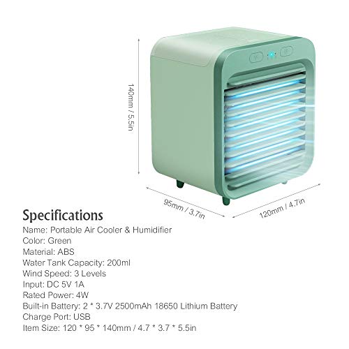 Cucudy Mini Ar Condicionado Portátil, 3 Velocidade, Ajustável, Silencioso e Recarregável (Verde)