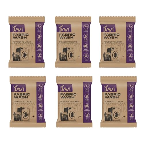 Image of Javi Organic Powder to Fabric Wash | 6 Sachet = 3 Ltr | Lavender Fragrance | Natural, Plant Based, Eco-Friendly, Non-Toxic | Removes Stains & Odour, Protects Colour | Laundry Detergent