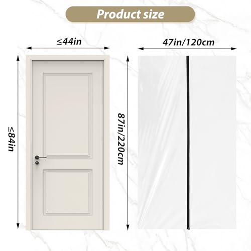 Zipper 48 x 87 Inch Dust Barrier Door Kit Construction Door Barrier 4 x 7.25 ft Reusable Plastic Curtain Cover Containment Standard Doorway Temporary Wall Screen Sheeting for Bathroom Hallway