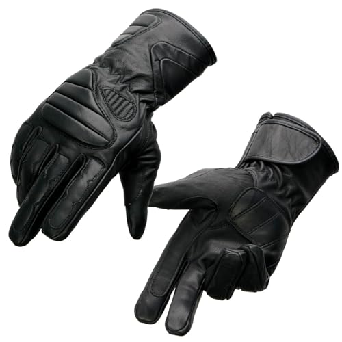 Milwaukee Leather SH451 Men's Black Leather Gauntlet Racing Motorcycle Hand Gloves with Wrist and Knuckle Padding Protection - X-Large