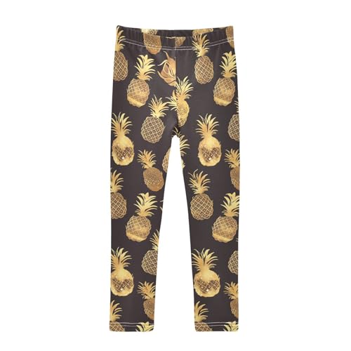 KLL Gold Glitter Pineapples Toddler Girls Basic Leggings Stretch High Waisted Lounge Pants Exercise