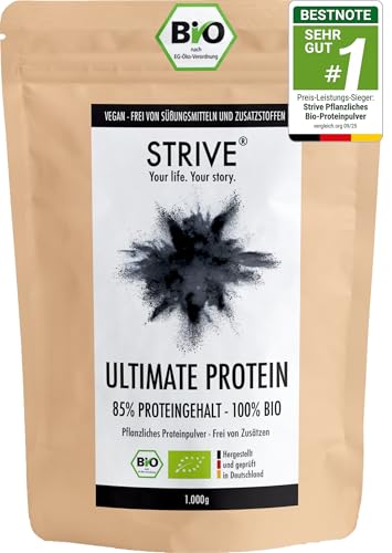 STRIVE ULTIMATE PROTEIN | 100% BIO Vegan | Natur | Optimales Aminosäureprofil | 1kg Bio Eiweiß Pulver mit 85% Proteingehalt | Ohne Zucker & Süßungsmittel | Made in Germany DE-ÖKO-039