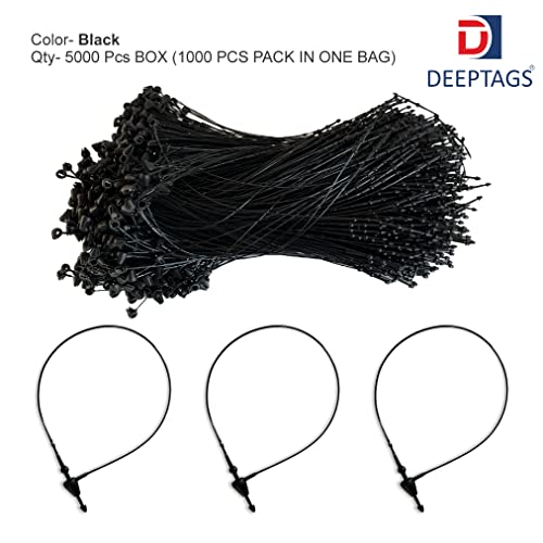 Image of Synthetics 5 inch Plastic String Loop Fastener Hang Tag Snap Lock Plastic Tag Fasteners Pin Security Loop for Retail Store Clothing Price Tag Pins, Black - 5000 Pieces