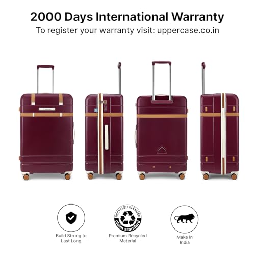 Image of uppercase Chester Large Size Trolley Bag for Travel | 360 8 Wheels Hard Luggage with TSA Lock, Anti-Theft Zippers | Hard Sided Polycarbonate Suitcase for Both Men & Women (Maroon)