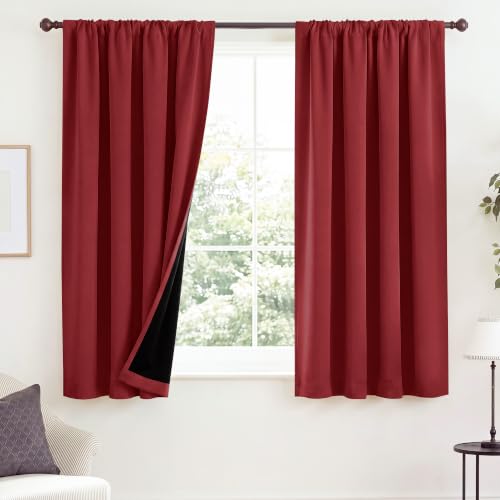 NICETOWN Burgundy Red Blackout Curtains 52 x 54 inches Length for Bedroom
