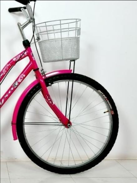 Image of App-Grow Lyra 26-inch Girls Bicycle, Pink Cruiser with Front Basket, Floral Design Pattern, Single Speed