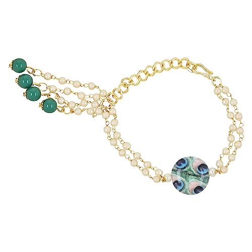 Image of I Jewels Pearl Bhaiya Bhabhi Lumba Rakhi Bracelet Combo Set With Roli Chawal & Rakshabandhan Greeting Card