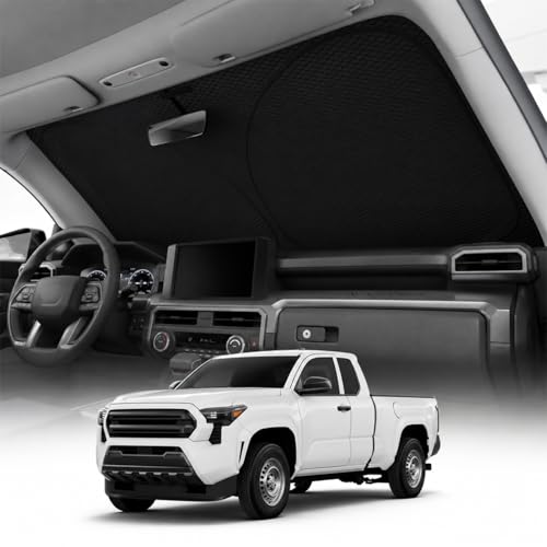 REEVAA 2026 3rd Pro Windshield Sunshade for 2016-2026 Toyota Tacoma | Dual-Layer Heat & Sun Defense, OEM Design | Foldable Sun Shade Car Accessories with Storage Bag