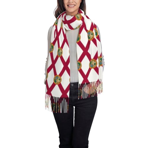 Florida State Flag print Oversized winter tassel shawl Scarf Fashion tassel shawl with styling2