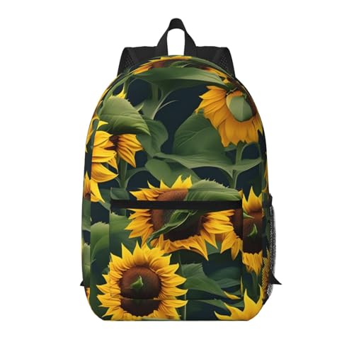 Sac à dos de voyage portable noir et blanc de 43,2 cm avec imprimé tournesol