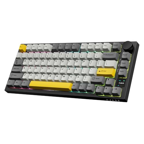 ATTACK SHARK Ajazz AK820 Pro Mechanical Keyboard with Knob&TFT Display,Bluetooth 5.1/2.4G Wireless/Type-C Wired 75% Percent Keyboard,5-Layer Sound Absorbing Foams,South RGB...