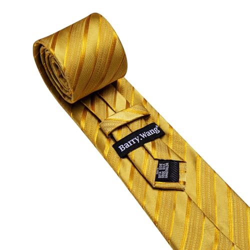 Image of Barry.Wang Tie Sets for Men Silk Stripe Necktie Woven Checkered Handkerchief Cufflinks Formal Business Wedding
