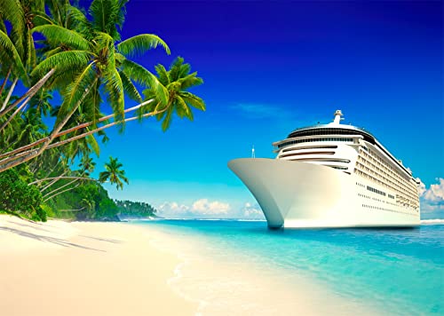 BELECO Luxury Cruise Ship Backdrop Fabric 9x6ft Cruise Backdrop for Photography Tropical Ocean Island Caribbean Sea Palm Trees Summer Hawaii Luau Photo Background Birthday Wedding Photoshoot Props