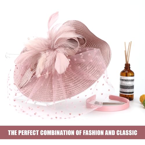 Image of DRESHOW Women Fascinator Hats Tea Party Hat Vintage Pillbox Hat Headband for Cocktail