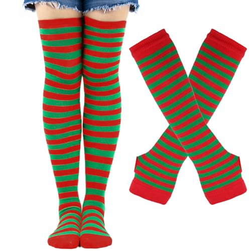 Image of Black and White Striped Arm Leg Warmers Sleeves Set Rainbow Socks Knee High Fingerless Gloves Hand Thigh Warm