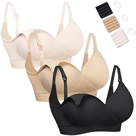 Women's Maternity Pregnancy Seamless Breastfeeding Bras No Underwire Multi 3 Pack, Large