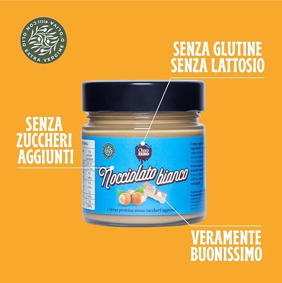 Choco Zero – Crema Proteica Crema Spalmabile Senza Zuccheri Aggiunti, Senza Glutine, Senza Lattosio, Vegano Vasetto da 200 g (3 Pezzi, Nocciolato Bianco)
