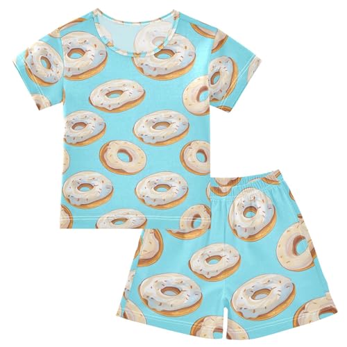 ALAZA Donut Blue Cute Pajamas Set Short Sleeve Cotton Sleepwear Summer Pjs 2 Piece 5-14Y