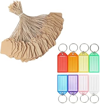 Cuttte 16 Pack Plastic Key Tags and 500PCS Kraft Price Tags with String