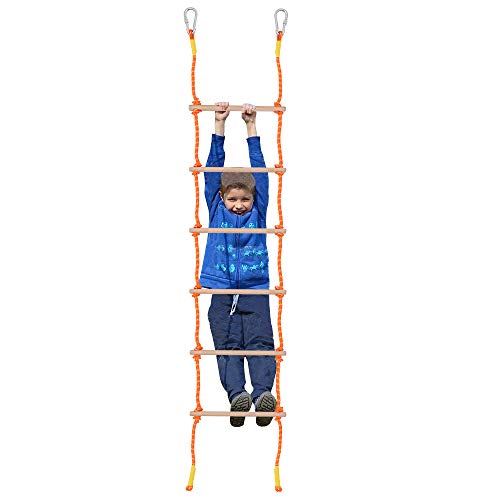 X XBEN 8.5Ft Wooden Rope Ladder for Kids, Climbing Ladders for Backyard Playset, Ninja Obstacle Course Hanging Ladder, Outdoor Playground Swingset Accessories