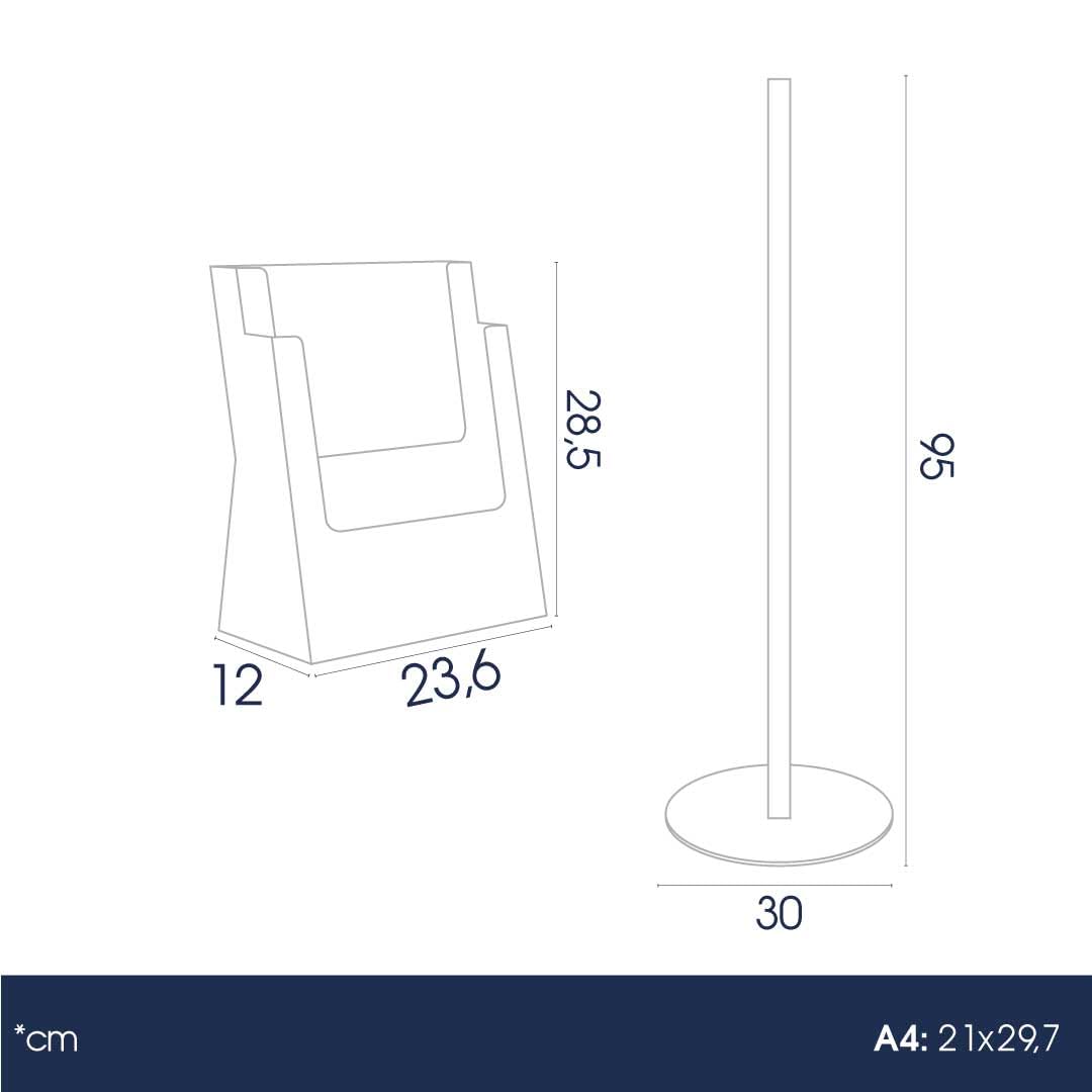Danieli - Porta Depliant da Terra in Acrilico Trasparente A4 con 2 tasche, per Riviste e Brochure. Porta Volantini Resistente da Utilizzare come Espositore per Ufficio e Negozi. (Alluminio Silver)
