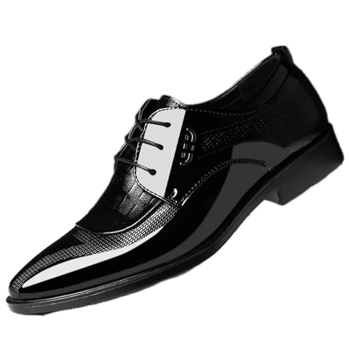 Mens Formal Dress Oxford Shoes, Patent Round Toe Lace-up Leather Tuxedo Dress Shoes for Business Wedding