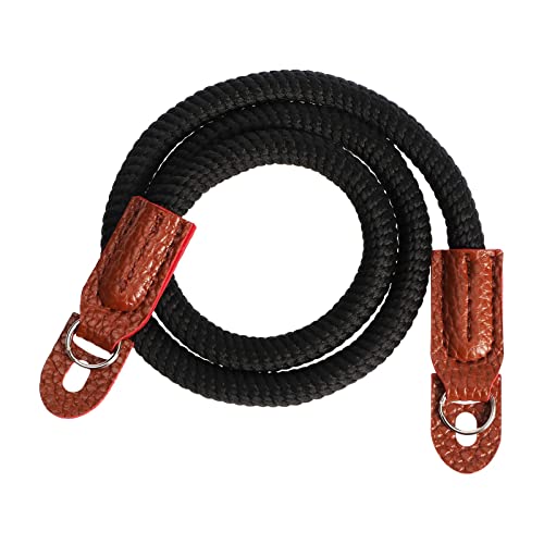 Kameragurt, weich, reine Baumwolle, Vintage, 80 cm, Schultergurt, rutschfest, Kordelgurt für spiegellose Kameras, Schwarz