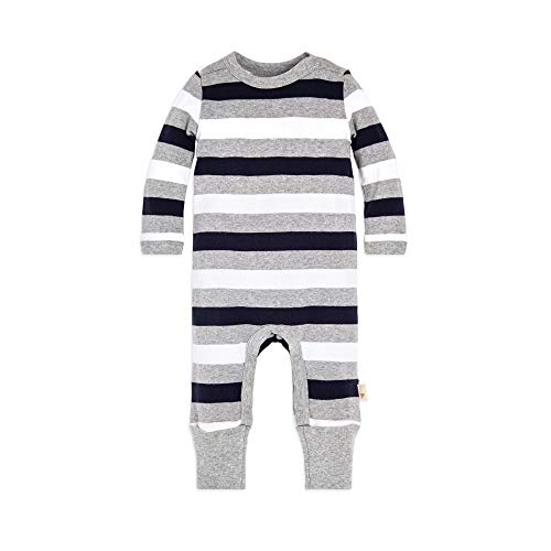 Image of Burt's Bees Baby baby girls Matelasse Organic Kimono One Piece Jumpsuit and Toddler Footie, Multi Rugby Stripe, 3-6 Months US