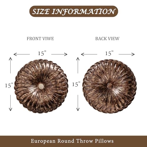 Image of EUCIOR Round Decorative Pillow,Handmade Circle Pillow,Smooth Metallic Leather Round Pillows for Couch Home Decor Bedroom Living Room Bed Sofa