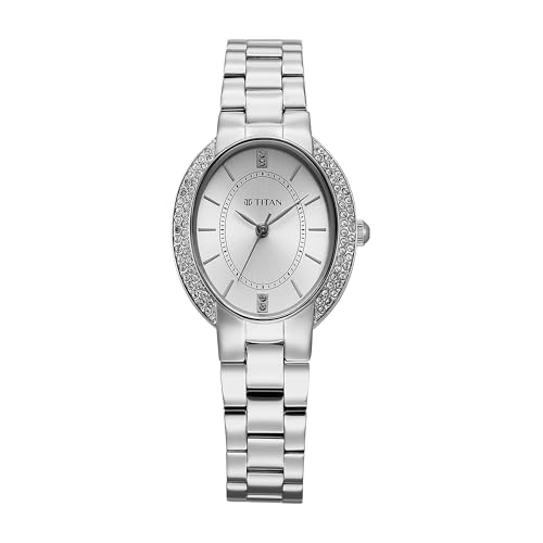 Titan Metro Quartz Analog Silver Dial Stainless Steel Strap Watch for Women