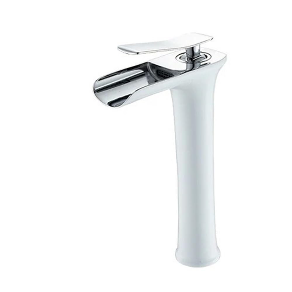 Robinet de salle de bains moderne cascade mitigeur blanc chrome pour lavabo