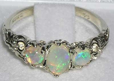 925 Sterling Silver Real Genuine Opal Womens Band Ring - Size 7 #TOP3
